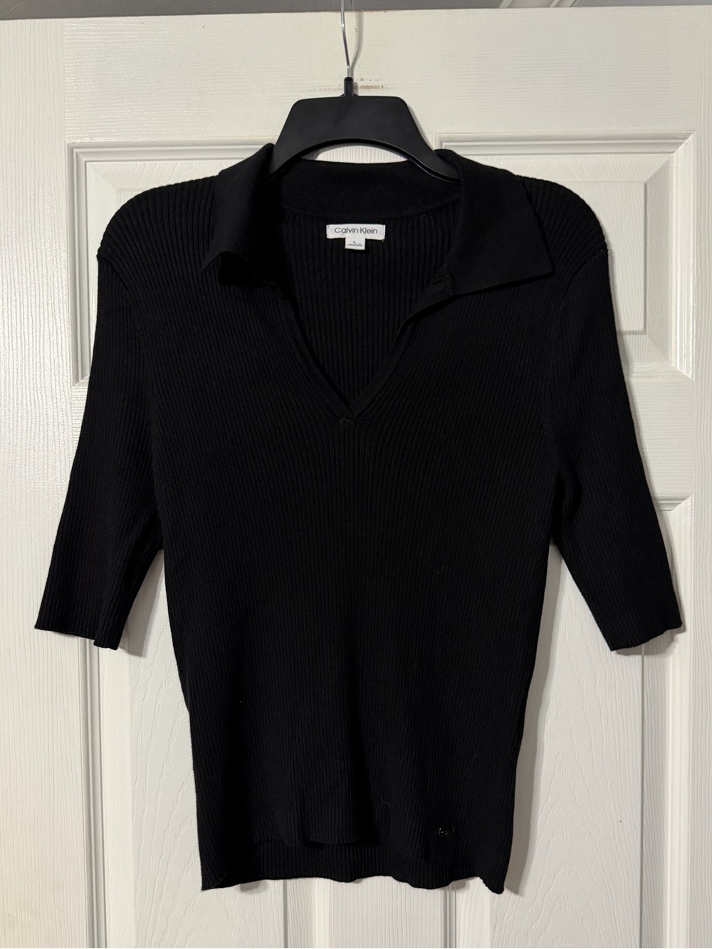 Calvin Klein Black Ribbed V-Neck Polo Sweater